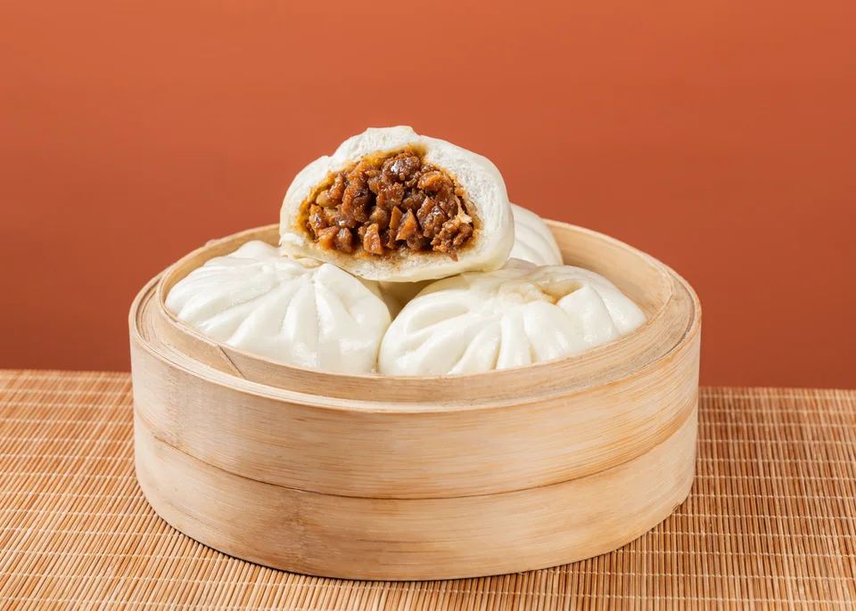 Baozi s dušeným vepřovým v bambusovém pařáku